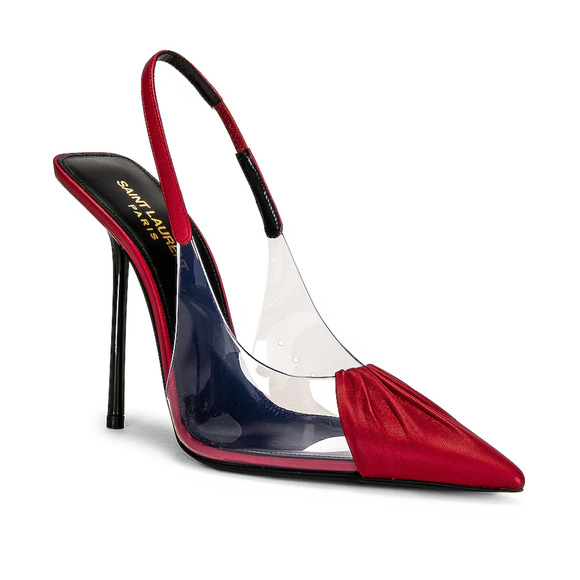 Saint Laurent Shoes - Saint Laurent Calfskin PVC Chica 115 Slingback Pumps Sz 37.5 in Red Leather